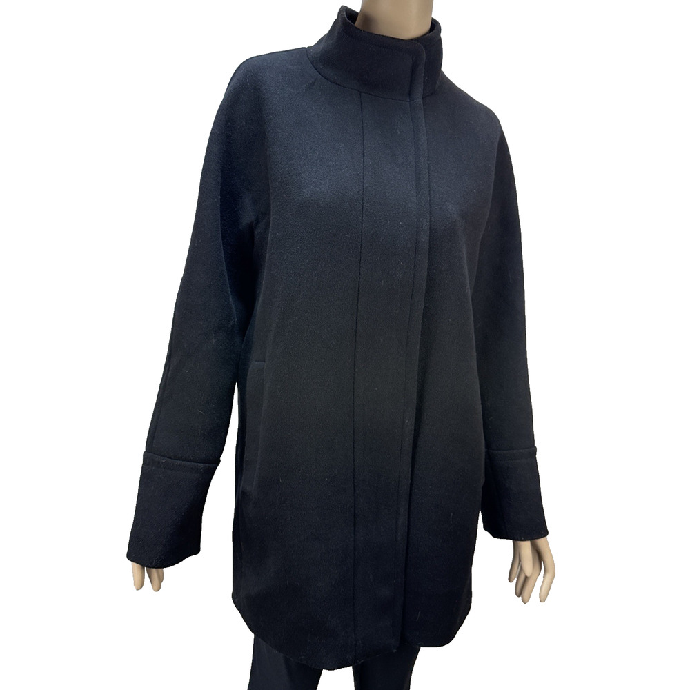 J Crew Womens Classic City Coat Size 12 Black Wool‎ Blend Mock Neck Minimalist